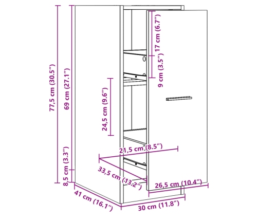 Armario botiquín madera ingeniería gris hormigón 30x41x77,5 cm