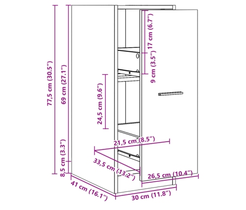 Armario botiquín madera ingeniería gris Sonoma 30x41x77,5 cm