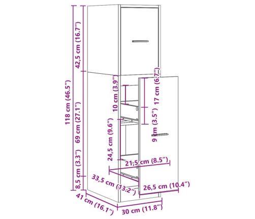 Armario botiquín madera de ingeniería blanco 30x41x118 cm