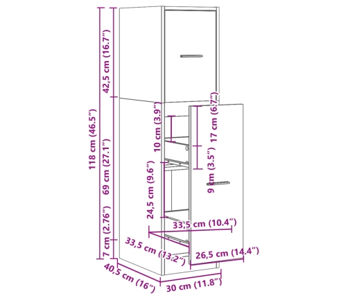 Armario botiquín madera ingeniería roble ahumado 30x41x118 cm