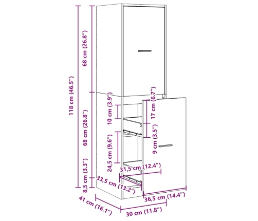 Armario botiquín madera de ingeniería envejecido 30x41x118 cm