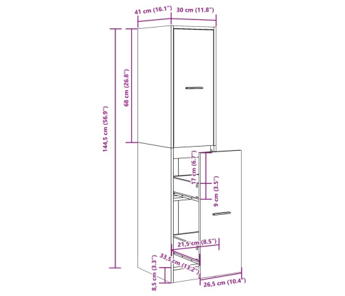 Armario botiquín madera ingeniería roble artisian 30x41x144,5cm