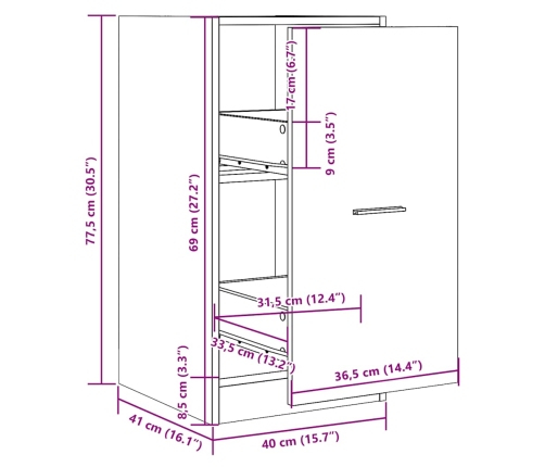 Armario botiquín madera de ingeniería blanco 40x41x77,5 cm