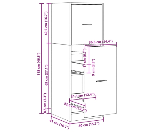 Armario botiquín madera ingeniería roble ahumado 40x41x118 cm