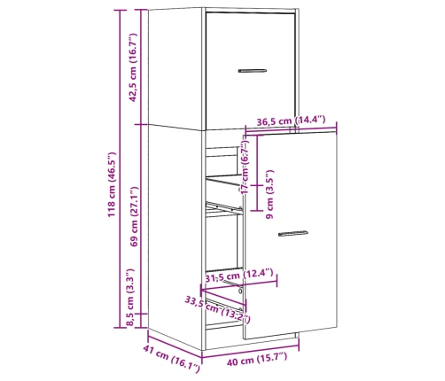 Armario botiquín madera de ingeniería envejecido 40x41x118 cm