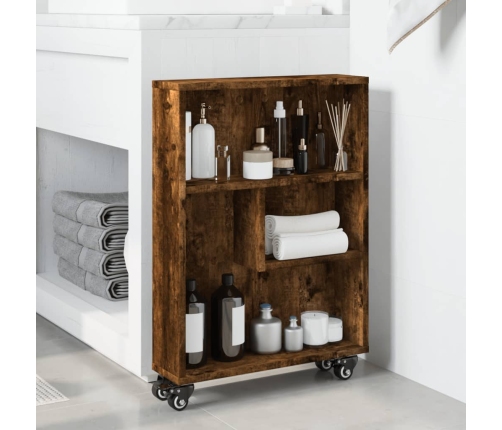 Carrito de almacenaje estrecho madera roble ahumado 48x13x68 cm