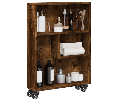 Carrito de almacenaje estrecho madera roble ahumado 48x13x68 cm
