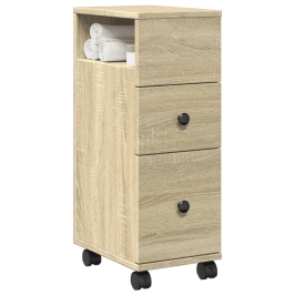 Armario de baño estrecho con ruedas madera roble Sonoma
