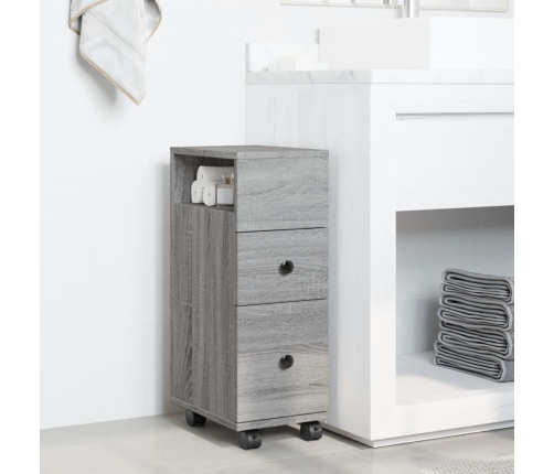 Armario de baño estrecho con ruedas madera gris Sonoma