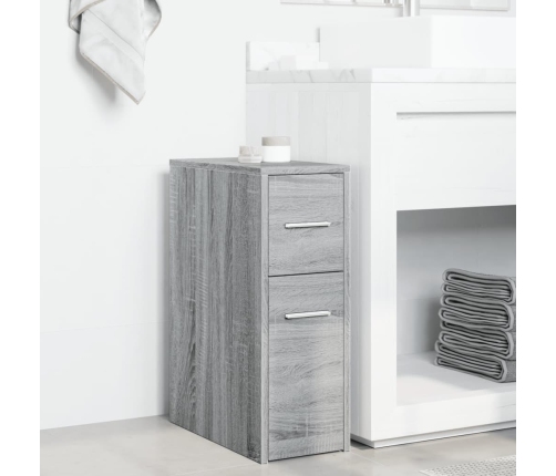 Armario de baño estrecho con ruedas madera gris Sonoma