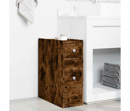 Armario de baño estrecho con ruedas madera roble ahumado