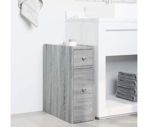 Armario de baño estrecho con ruedas madera gris Sonoma