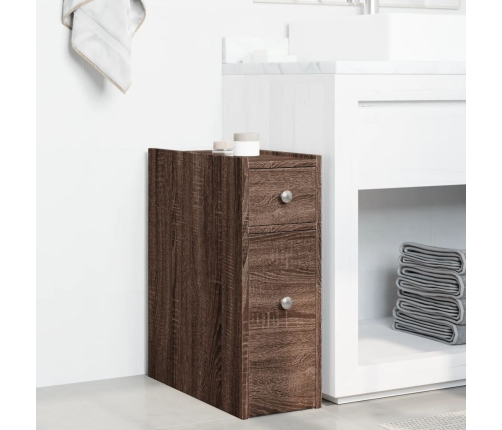 Armario de baño estrecho con ruedas madera marrón roble