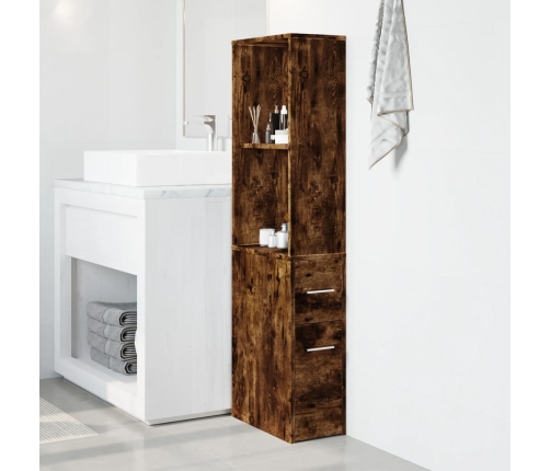 Armario de baño estrecho con ruedas madera roble ahumado