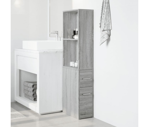 Armario de baño estrecho con ruedas madera gris Sonoma