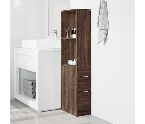 Armario de baño estrecho con ruedas madera marrón roble