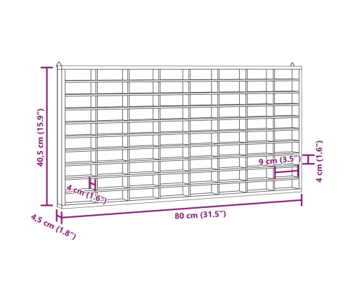 Mueble expositor de pared con 80 compartimentos 80x4,5x40,5 cm