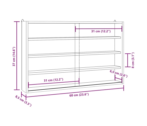 Vitrina de madera para coleccionistas con puertas 60x8,5x37 cm