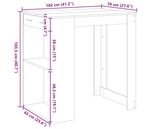 Mesa alta de bar madera ingeniería blanca 102x70x103,5 cm