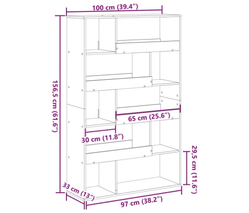 Estantería de madera de ingeniería negra 100x33x156,5 cm