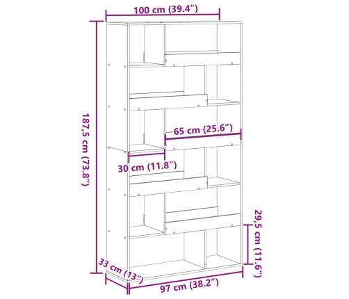 Estantería de madera de ingeniería blanca 100x33x187,5 cm