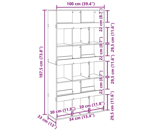 Estantería de madera de ingeniería blanca 100x33x187,5 cm