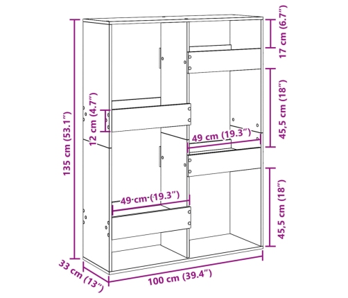 Estantería de madera de ingeniería roble artisan 100x33x135 cm