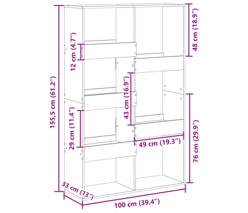 Estantería de madera de ingeniería blanca 100x33x155,5 cm