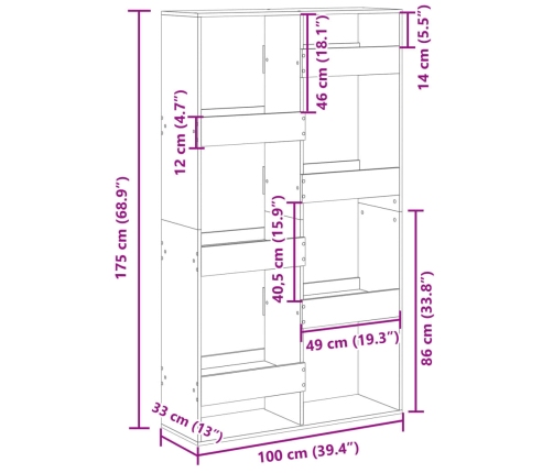 Estantería madera de ingeniería roble ahumado 100x33x175 cm