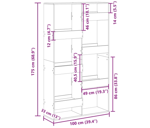 Estantería madera de ingeniería gris Sonoma 100x33x175 cm