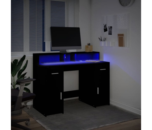 Escritorio con luz LED madera ingeniería negro 120x55x91 cm