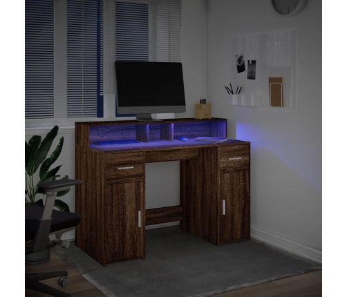 Escritorio con LED madera ingeniería marrón roble 120x55x91 cm