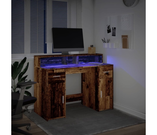 Escritorio con LED madera ingeniería envejecida 120x55x91 cm