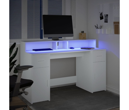 Escritorio con luz LED madera ingeniería blanco 140x55x91 cm