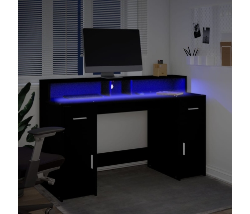 Escritorio con luz LED madera ingeniería negro 140x55x91 cm