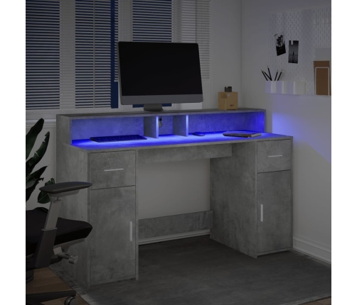 Escritorio con LED madera ingeniería gris hormigón 140x55x91 cm