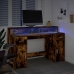 Escritorio con LED madera ingeniería roble ahumado 140x55x91 cm