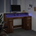 Escritorio con LED madera ingeniería marrón roble 140x55x91 cm