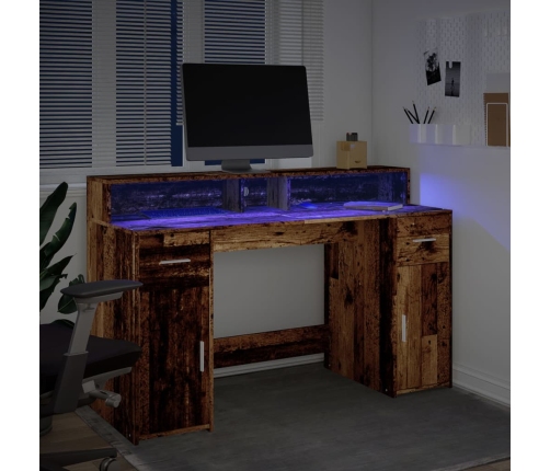 Escritorio con LED madera ingeniería envejecida 140x55x91 cm