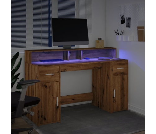 Escritorio con LED madera ingeniería roble artisian 140x55x91cm