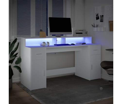 Escritorio con luz LED madera ingeniería blanco 160x55x91 cm