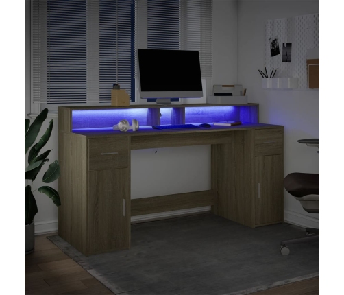 Escritorio con LED madera ingeniería roble Sonoma 160x55x91 cm