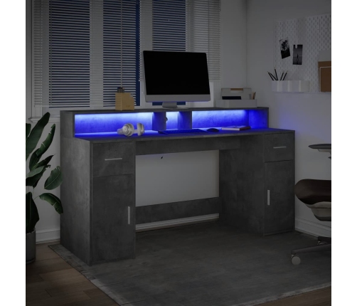 Escritorio con LED madera ingeniería gris hormigón 160x55x91 cm