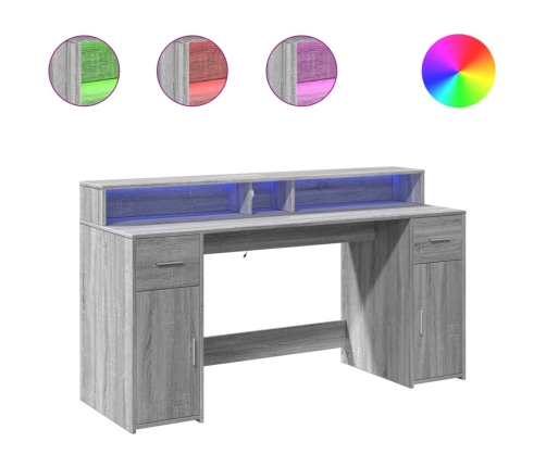 Escritorio con LED madera ingeniería gris sonoma 160x55x91 cm