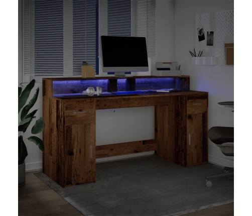 Escritorio con LED madera ingeniería envejecida 160x55x91 cm