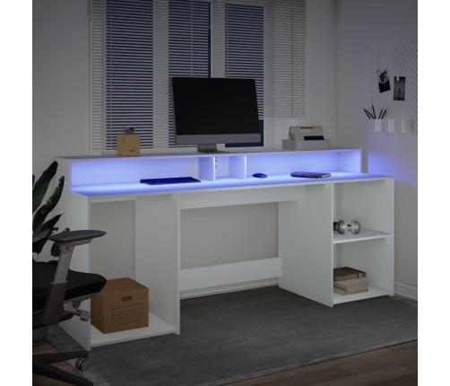 Escritorio con luz LED madera ingeniería blanco 200x55x91 cm