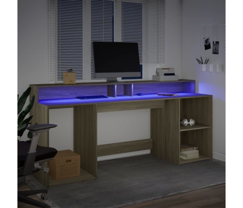 Escritorio con LED madera ingeniería roble Sonoma 200x55x91 cm