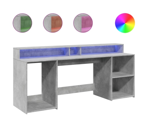 Escritorio con LED madera ingeniería gris hormigón 200x55x91 cm