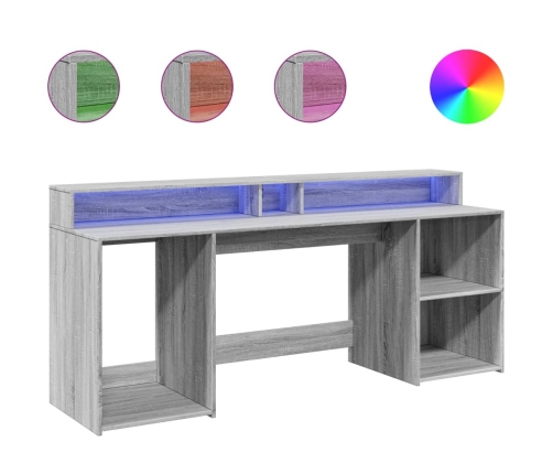 Escritorio con LED madera ingeniería gris sonoma 200x55x91 cm