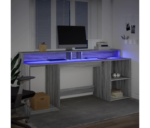 Escritorio con LED madera ingeniería gris sonoma 200x55x91 cm